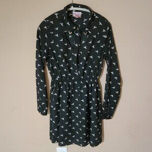 Bird Print Collared Dress